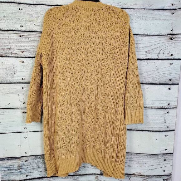 Poof Apparel Tan Chenille Longline Open Front Cardigan Sweater Women’s Size M - Picture 3 of 8